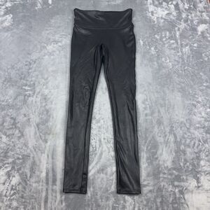 SPANX Womens Size Small Black Faux Leather Leggings Mid Rise
